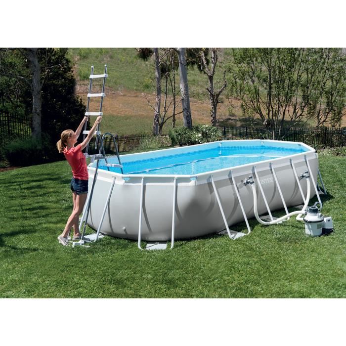 Kit Piscine hors sol tubulaire INTEX - Pris Frame - 610 x 305 x 122 cm - Ovale (Pompe, bâche, tapis de sol et échelle) - 26798NP
