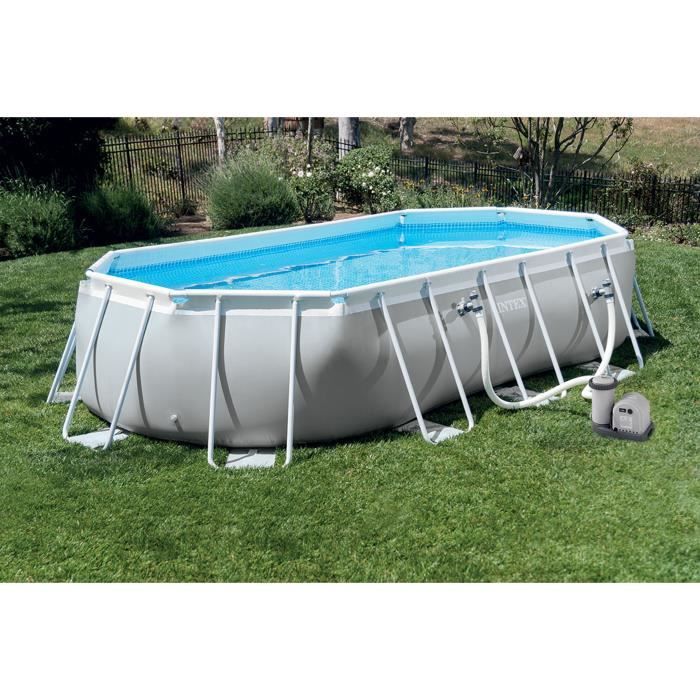 Kit Piscine hors sol tubulaire INTEX - Pris Frame - 610 x 305 x 122 cm - Ovale (Pompe, bâche, tapis de sol et échelle) - 26798NP