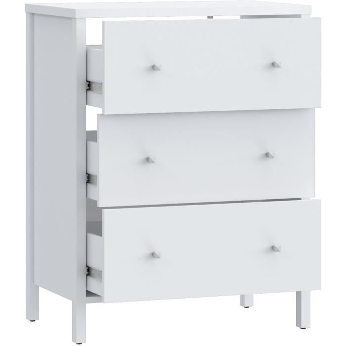 Meuble sous lavabo - Blanc - 3 tiroirs - L64 x P40 x H83 cm - IPSARION