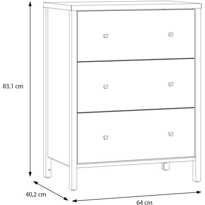 Meuble sous lavabo - Blanc - 3 tiroirs - L64 x P40 x H83 cm - IPSARION