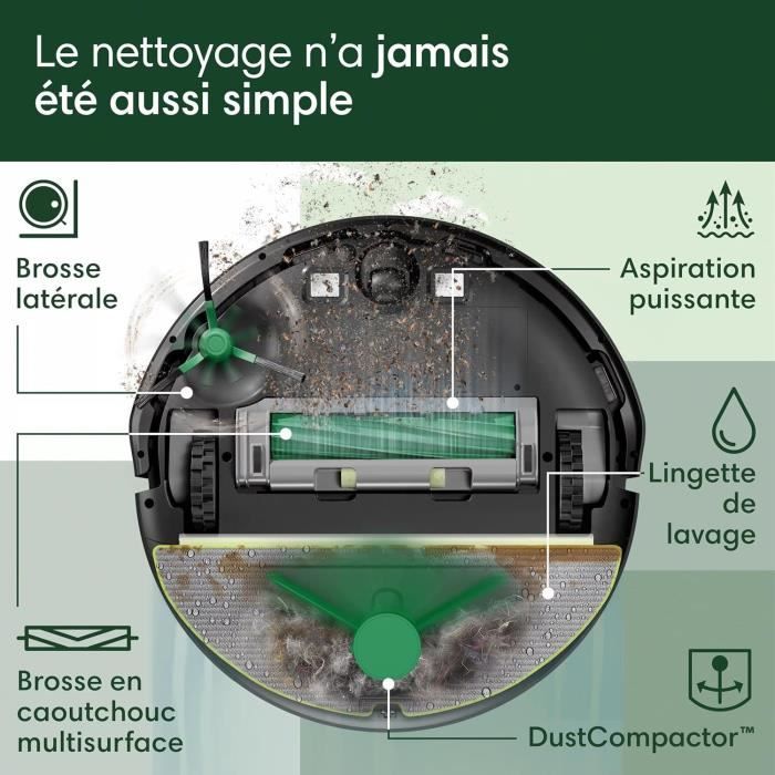 Aspirateur Robot Laveur - IROBOT Roomba 205 Combo Compactor - 3h - 7000 Pa - 1820 ml - Noir
