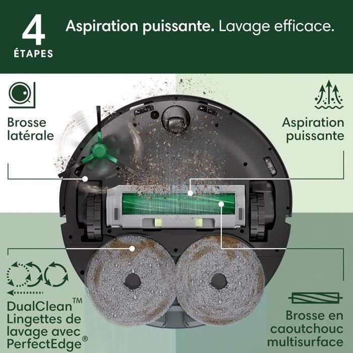 iRobot Roomba Plus 505 Noir - Base Multifonction - Lavage et séchage a l'air Chaud des lingettes - PrecisionVision IA