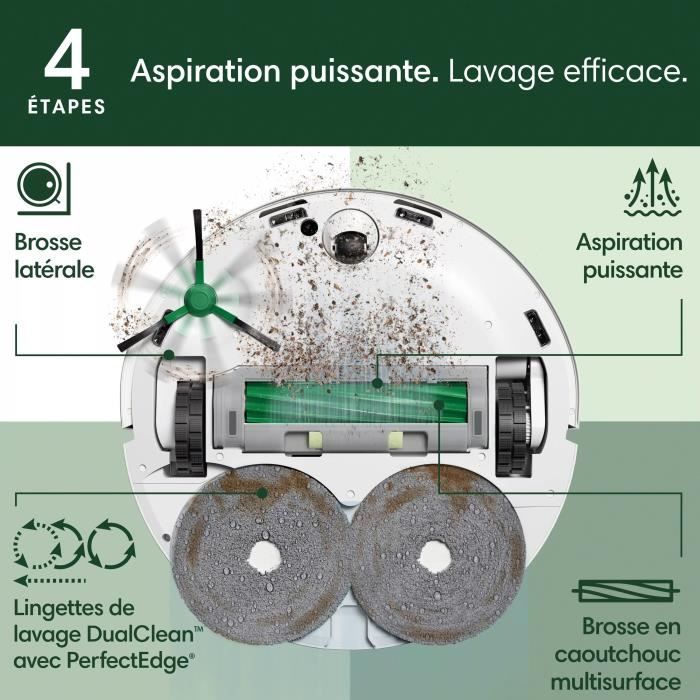iRobot Roomba Plus 505 Combo + AutoWash - Base Multifonction - Lavage et séchage a l'air Chaud des lingettes - PrecisionVision IA