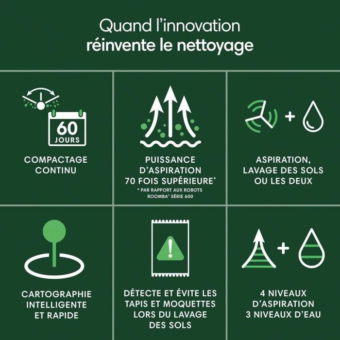 iRobot Roomba 205 DustCompactor Combo - Compacte automatiquement Les débris a l'intérieur du robot jusqu'a 60 J - Clearview LiDAR