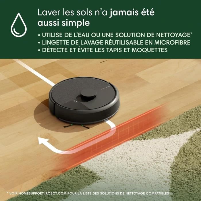 iRobot Roomba 105 Combo - Robot Aspirateur Laveur 2en1 - Puissance d'Aspiration de 7KPa - Navigation LiDAR - Détection des Tapis
