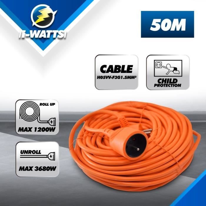 Allonge électrique - I-Watts - I-RAJ3G15-50M - 50 m - 3G1.5 - IP20