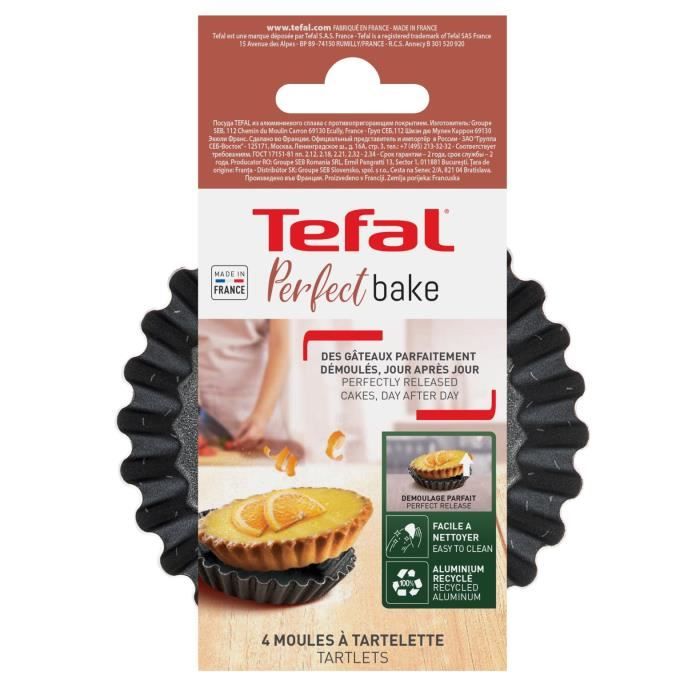 TEFAL Success Lot de 4 mini moules tartelettes 11 cm, Revetement antiadhÈsif, FabriquÈ en France, Tabac J1608102