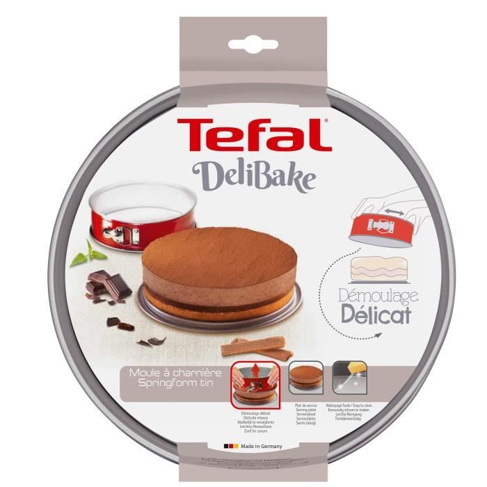 TEFAL Delibake Moule a charniere 25 cm, Acier carbone, DÈmoulage facile, Rouge J1641314