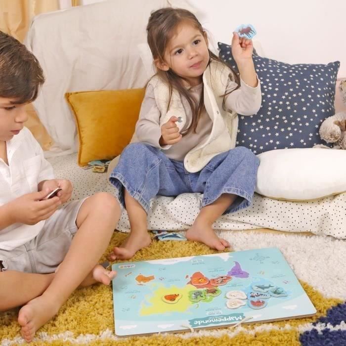 Plateau magnétique des continents - Jeu Éducatif - J.A.D.E - 30 pieces animaux - BOIS FSC - 40x30 cm - Des 3 ans