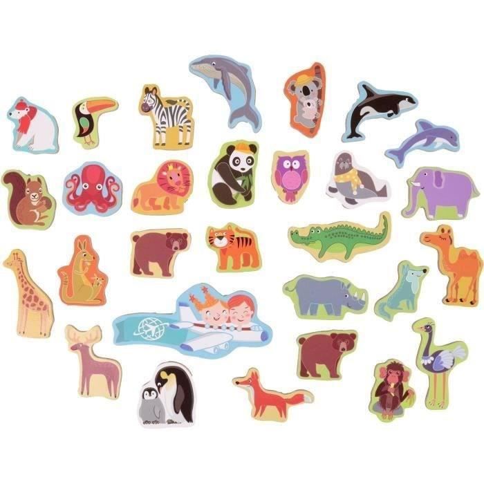 Plateau magnétique des continents - Jeu Éducatif - J.A.D.E - 30 pieces animaux - BOIS FSC - 40x30 cm - Des 3 ans