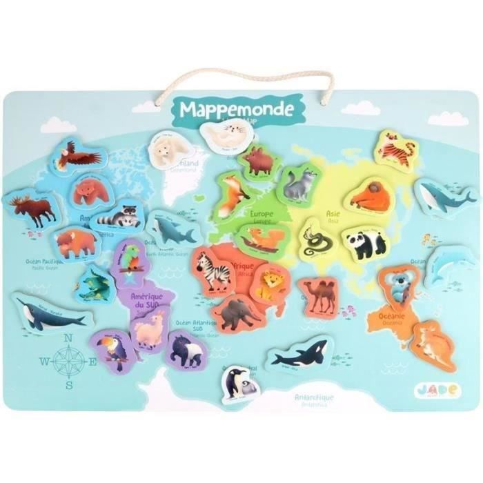 Plateau magnétique des continents - Jeu Éducatif - J.A.D.E - 30 pieces animaux - BOIS FSC - 40x30 cm - Des 3 ans