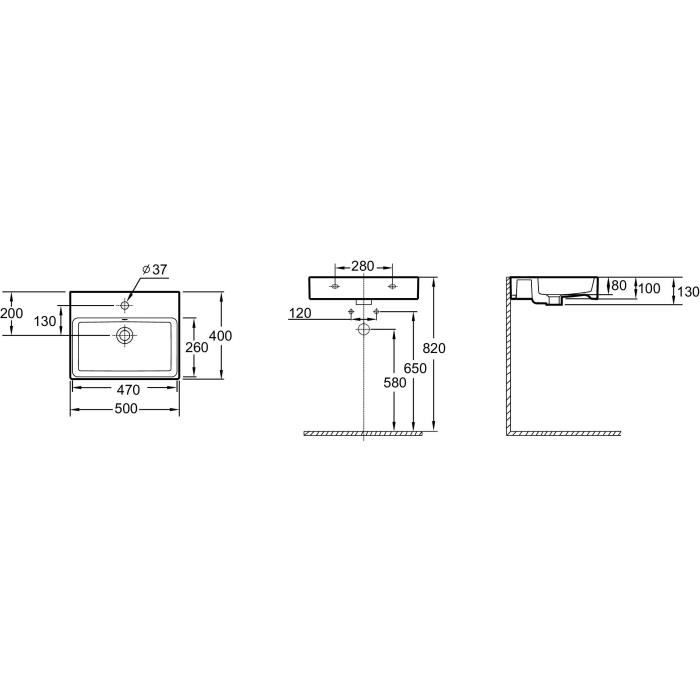 Vasque a poser rectangulaire- JACOB DELAFON - Sully - 50 x 40 cm - Céramique - Durable - Finition blanc brillant