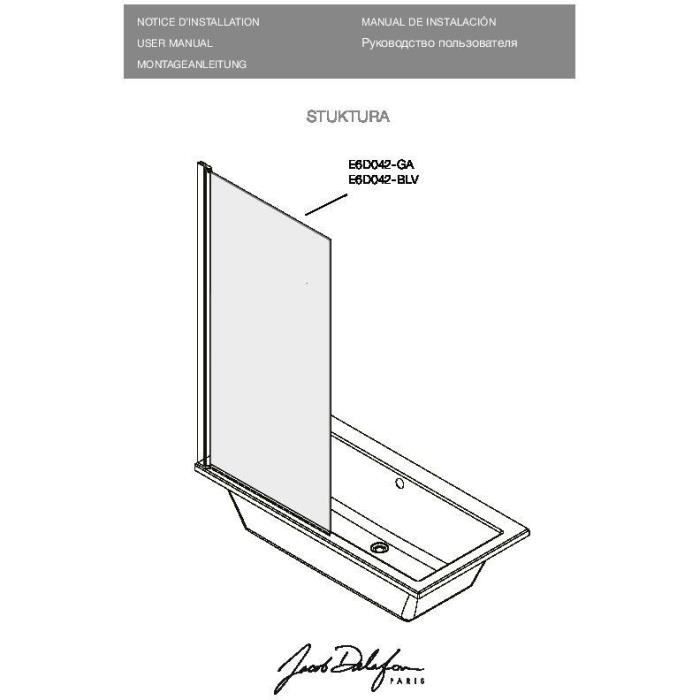 JACOB DELAFON Pare-bain Struktura - E6D042-BL - 80x140 cm - 1 volet pivotant - Réversible - Finition Noir mat