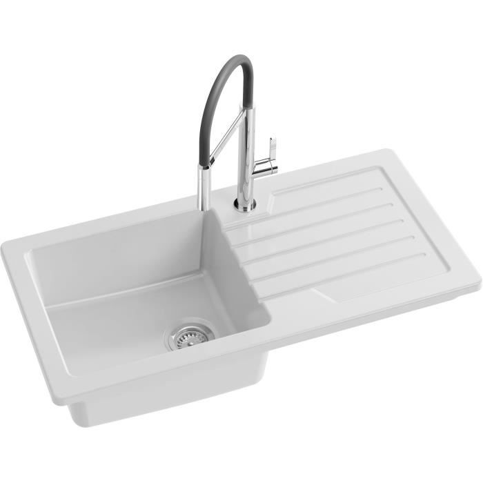 Evier a encastrer céramique Blanc - JACOB DELAFON - 1 bac - 100cm - Réversible avec égouttoir