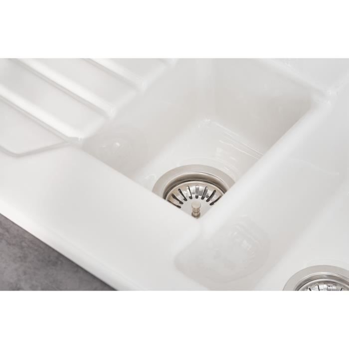 Evier a encastrer céramique blanc - JACOB DELAFON - 1,5 bac - 100cm - Réversible avec égouttoir