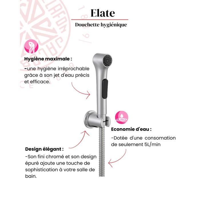 Douchette hygiene intime - JACOB DELAFON - Elate - Avec support et flexible - Anticalcaire - Finition chrome