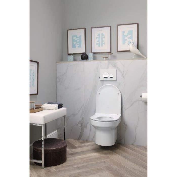 JACOB DELAFON Pack WC suspendu sans bride Elite, abattant extraplat fermeture douce, Blanc, EDX112-00