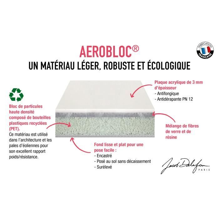 JACOB DELAFON Receveur de douche extra-plat Ipso E62302-WPM 100x80x3,5 cm - Garantie 10 ans, Blanc, texture pierre