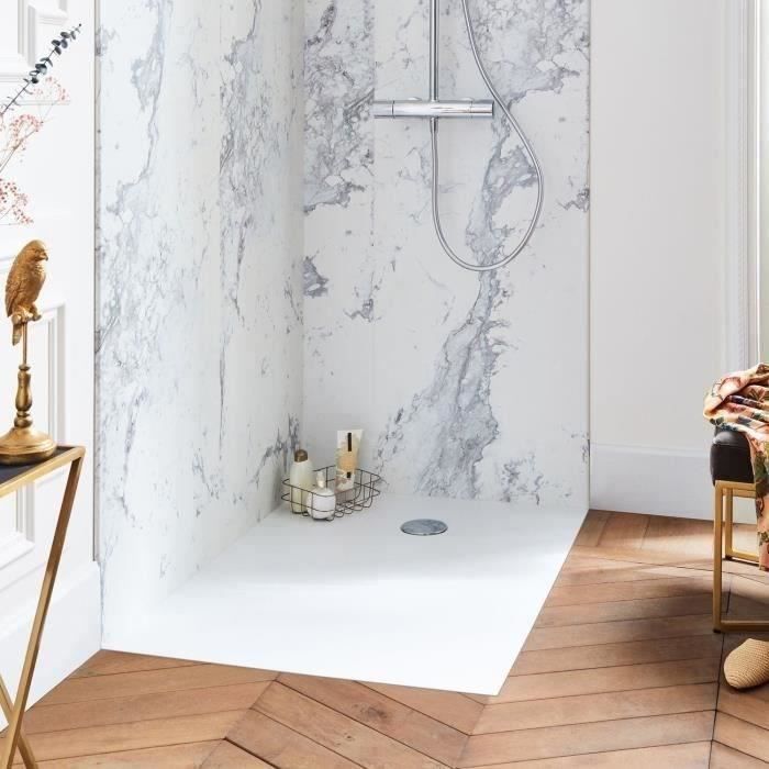 Receveur de douche extra-plat Jacob Delafon Ipso 120x80 cm - Blanc Mat Texture Pierre