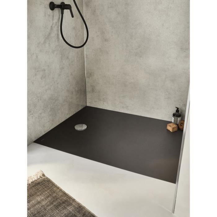 JACOB DELAFON Receveur de douche extra-plat Ipso E62304-AGM 120x90x3,5 cm - Garantie 10 ans, Gris anthracite, texture pierre