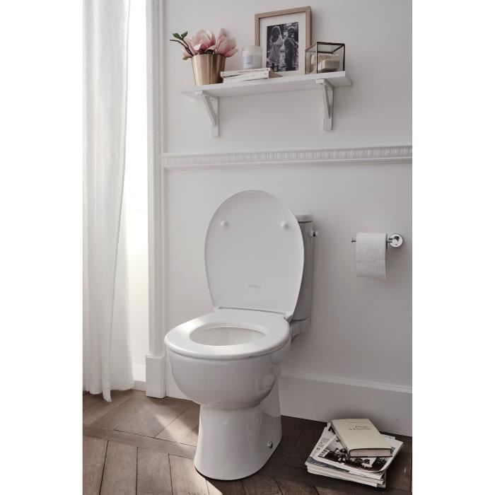 Jacob Delafon E25852-00 WC au sol sans bride Gaspard 3/6L alimentation latérale, abattant extraplat declipsable.