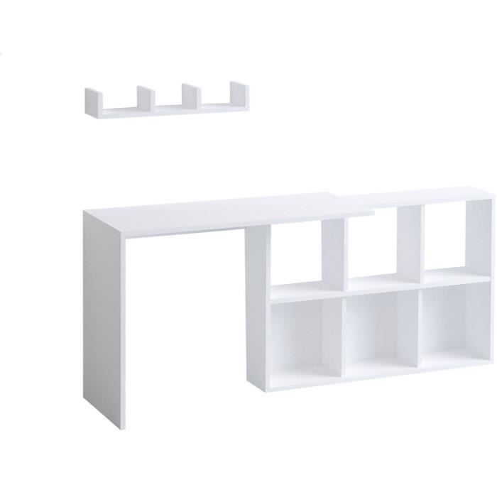 Bureau d'étude élégant - JACK - Blanc / Chene - 145 x 74 x 45 cm