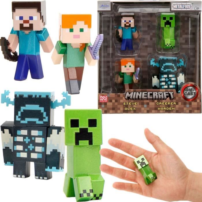 Minecraft Set de figurines en métal Steve Alex Creeper Warden 6 cm