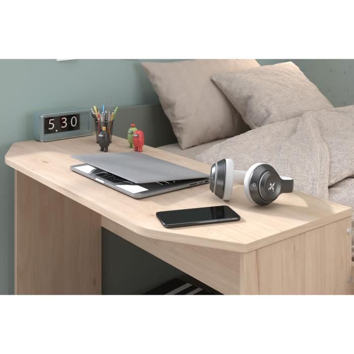 Lit combiné enfant 90x190/200 cm JADE - Chene / Vert céladon - Bureau et rangements - PARISOT