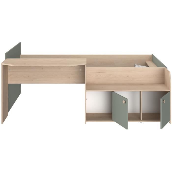 Lit combiné enfant 90x190/200 cm JADE - Chene / Vert céladon - Bureau et rangements - PARISOT