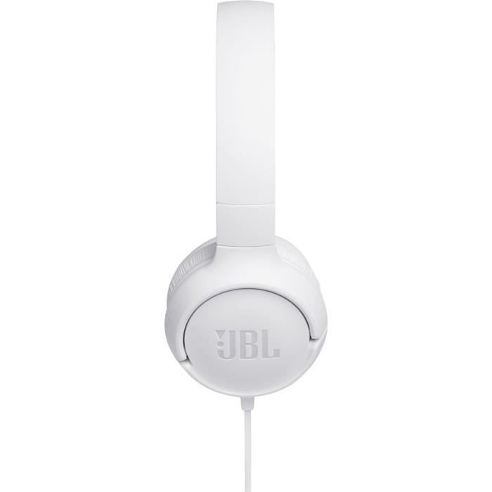 Casque filaire JBL Tune 500 - Son Pure Bass - Conception légere et et pliable - Blanc