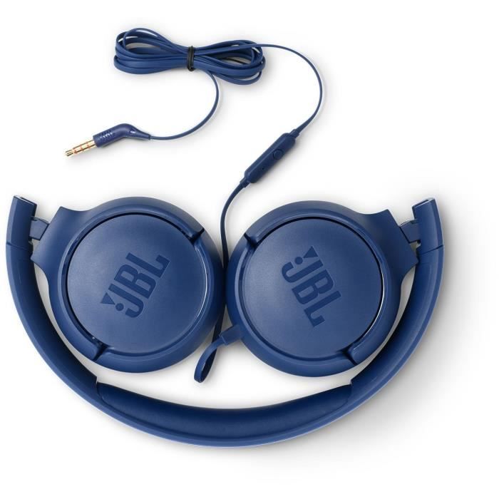 Casque filaire JBL Tune 500 - Son Pure Bass - Conception légere et et pliable - Bleu