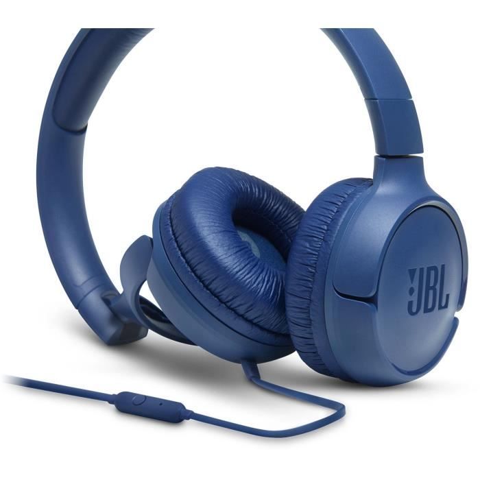 Casque filaire JBL Tune 500 - Son Pure Bass - Conception légere et et pliable - Bleu