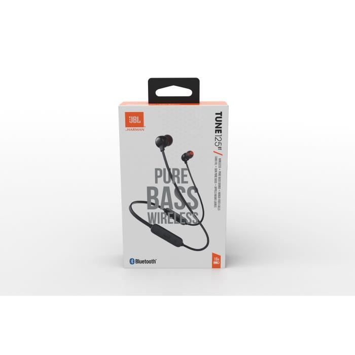 Ecouteurs sans fil JBL Tune 125BT - Intra-auriculaires - Son Pure Bass - Bluetooth 5.0 - 16h d'autonomie - Noir