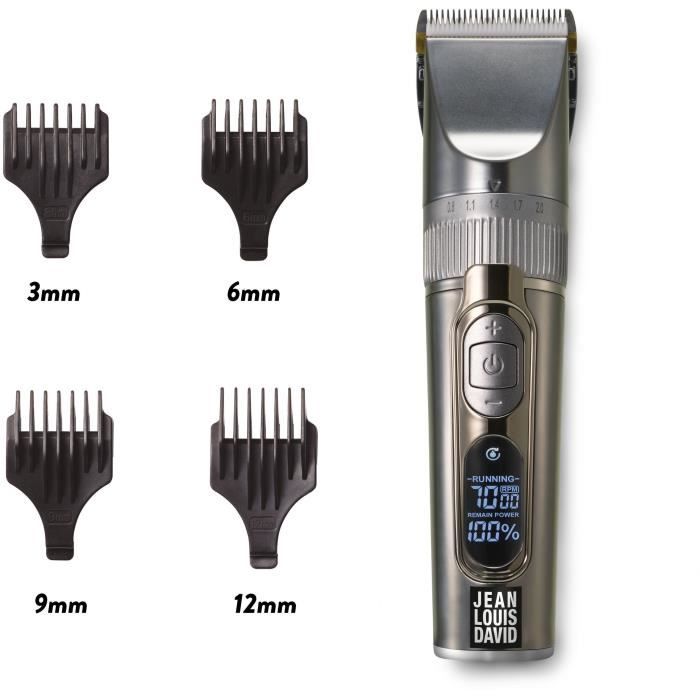 Tondeuse barbe & cheveux - JEAN LOUIS DAVID - Digital Clipper - 25 Hauteurs de Coupe - Batterie Lithium Ion - Grande Autonomie