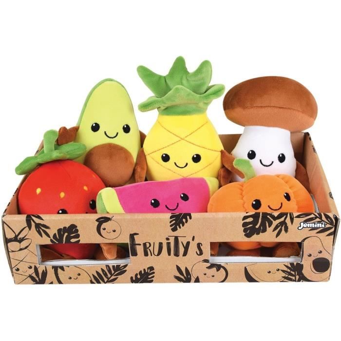 JEMINI Fruity 's cagette de 6 peluches toutes douces fruits et légumes +/- 17 cm
