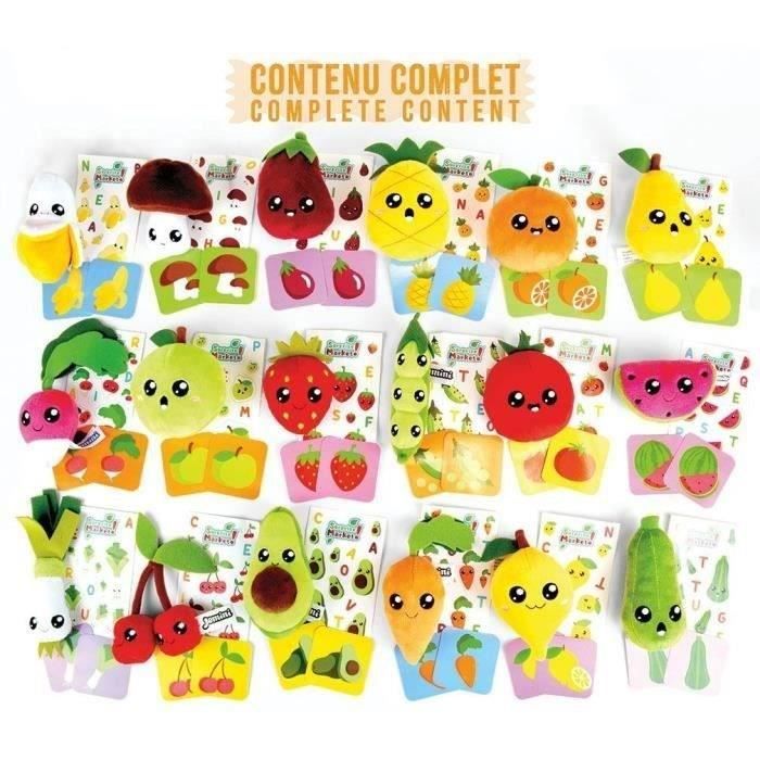 Lot de 18 pochettes surprises - JEMINI - Surprise Market - Peluche fruits ou lÈgumes +/- 10 cm, stickers et cartes mÈmo