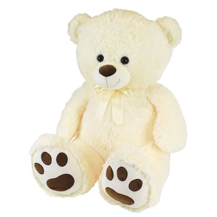 Ours Creme en Peluche avec Noeud +/- 100 cm - PLANET PLUCH - Grand ours creme de 1 metre, irrÈsistiblement doux.