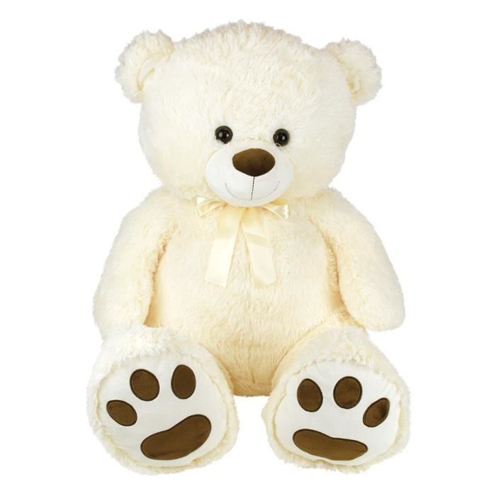 Ours Creme en Peluche avec Noeud +/- 100 cm - PLANET PLUCH - Grand ours creme de 1 metre, irrÈsistiblement doux.