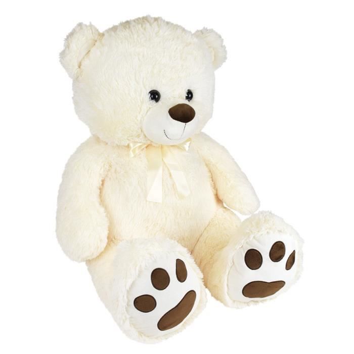 Ours Creme en Peluche avec Noeud +/- 100 cm - PLANET PLUCH - Grand ours creme de 1 metre, irrÈsistiblement doux.