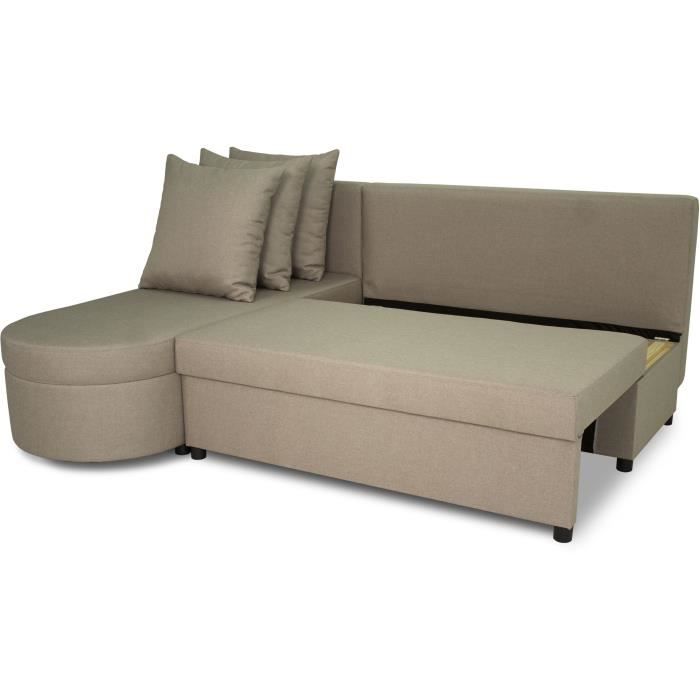 Canapé d'angle convertible réversible 3 places JEN - Tissu Beige - Style contemporain - L196 x H88 x P159 cm
