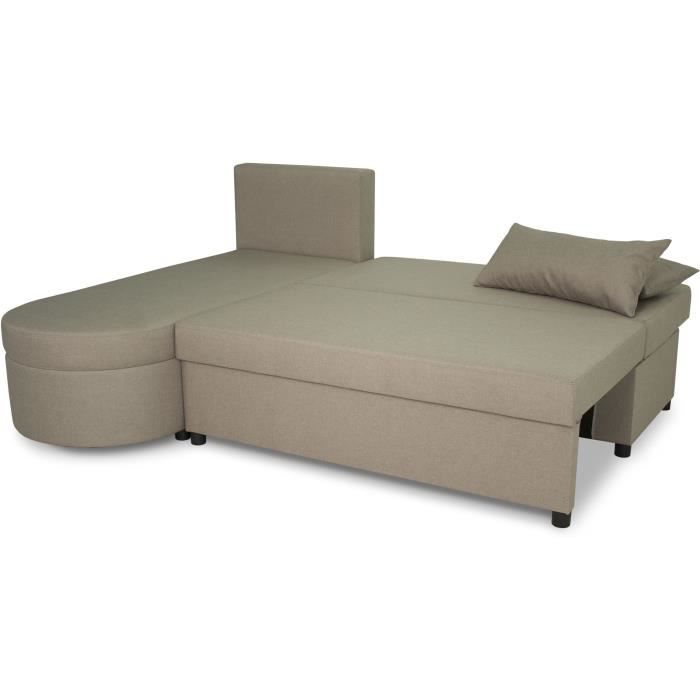 Canapé d'angle convertible réversible 3 places JEN - Tissu Beige - Style contemporain - L196 x H88 x P159 cm