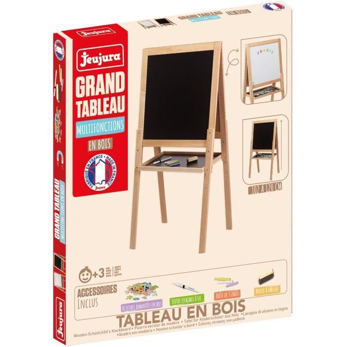 Grand tableau multifonctions en bois - JEUJURA - Ardoise craie et blanche magnétique