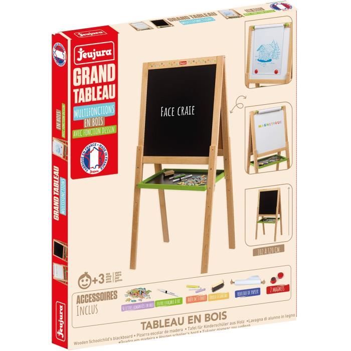 Grand tableau multifonctions en bois avec fonction dessin - JEUJURA - Ardoise craie, face blanche magnétique
