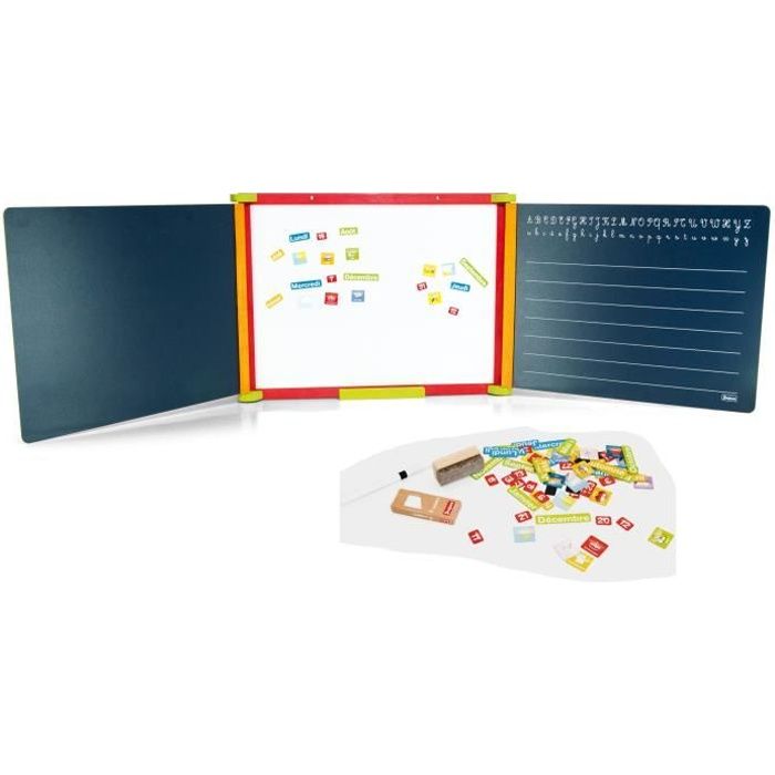 Jeujura Tableau en bois Triptyque 3 faces (1 magnÈtique et 2 a craie)