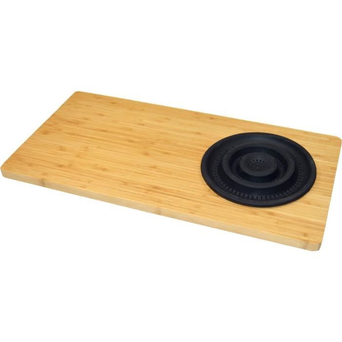 Planche a découper en bambou - JOCCA - Passoire en plastique - 58 x 29 x 1,8 cm - Naturel et noir