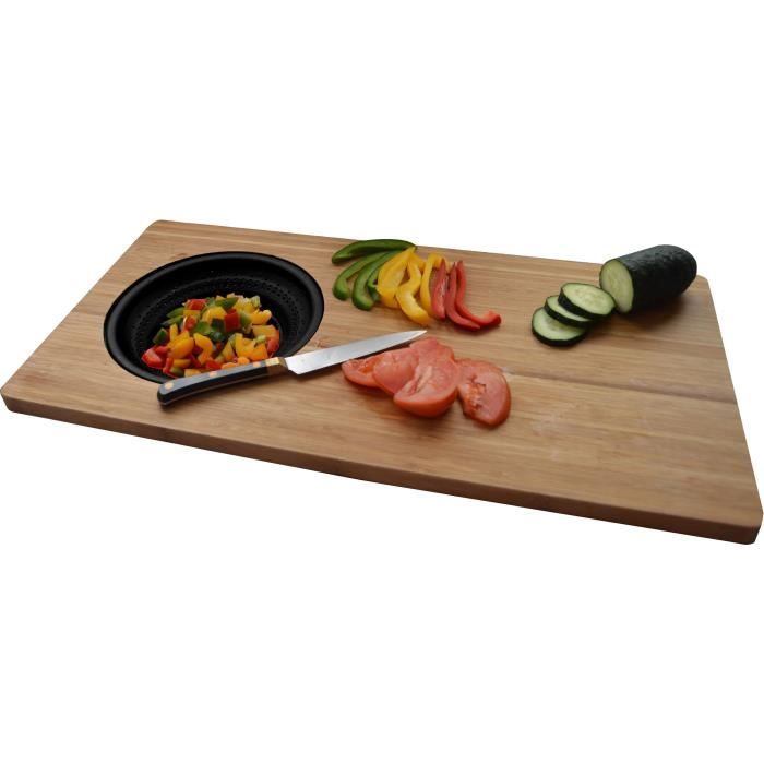 Planche a découper en bambou - JOCCA - Passoire en plastique - 58 x 29 x 1,8 cm - Naturel et noir