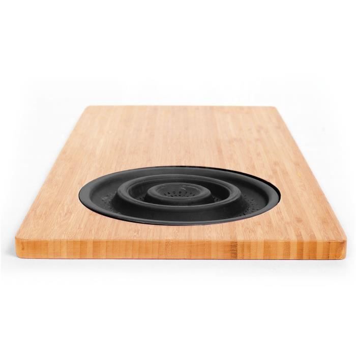 Planche a découper en bambou - JOCCA - Passoire en plastique - 58 x 29 x 1,8 cm - Naturel et noir