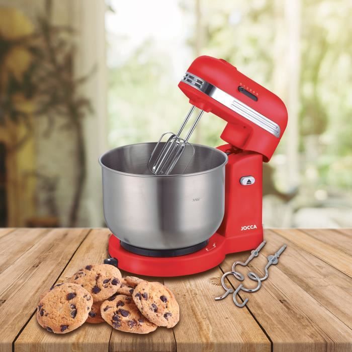 Robot pétrin - JOCCA - Bol en acier inoxydable 3,5 L - 5 vitesses - Rouge et gris