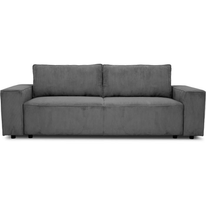 CanapÈ fixe 4 places - JOSH - Velours cotelÈ anthracite - 241 x 86 x 88 cm