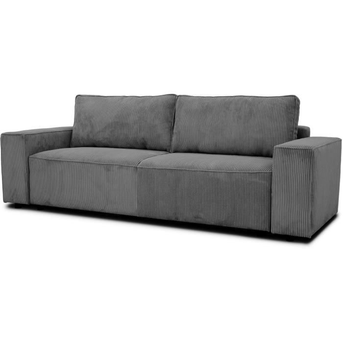 CanapÈ fixe 4 places - JOSH - Velours cotelÈ anthracite - 241 x 86 x 88 cm